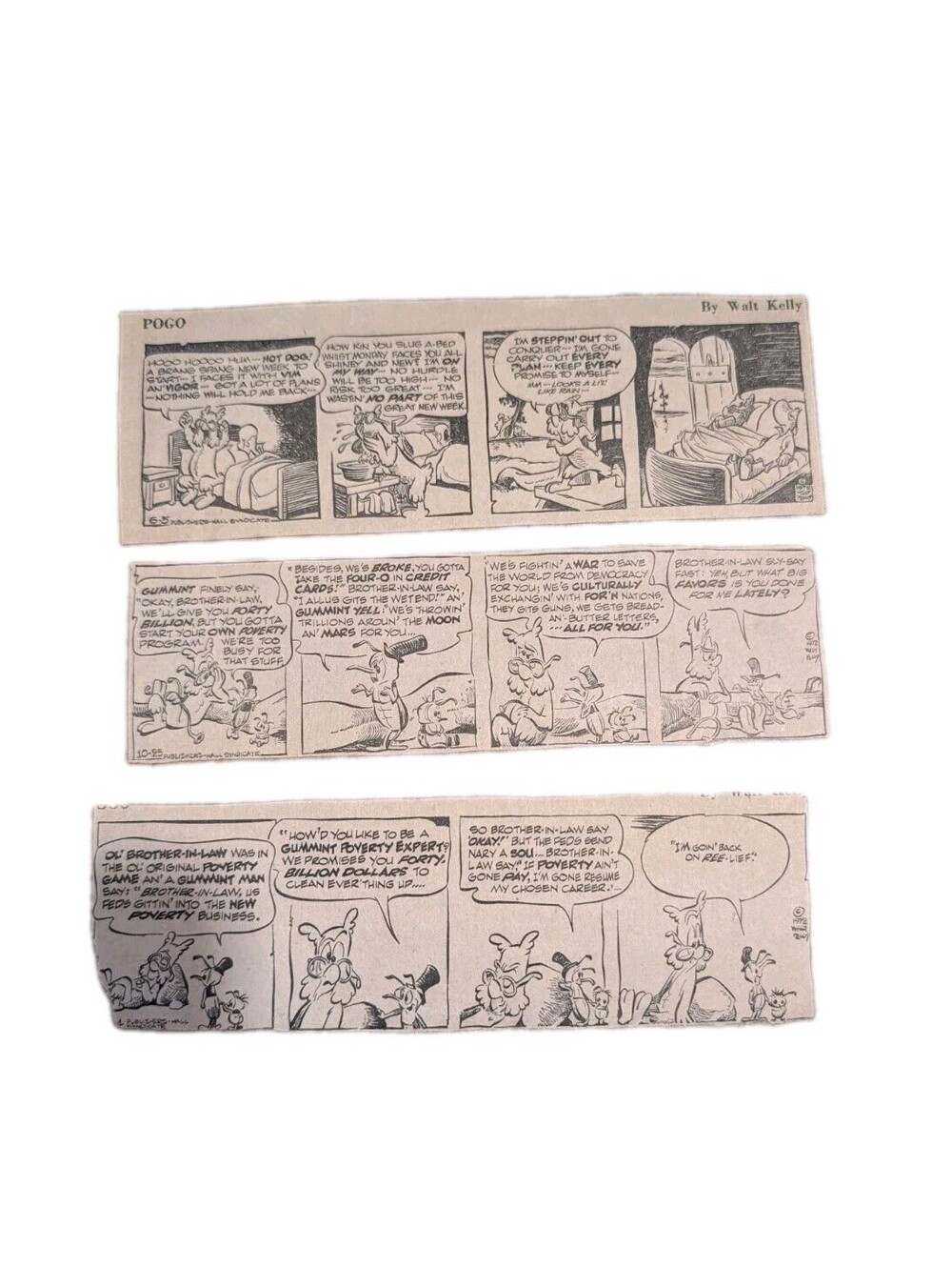 1972 Vintage Pogo Comic Strips Lot of 3 Walt Kelly Newspaper Clippings